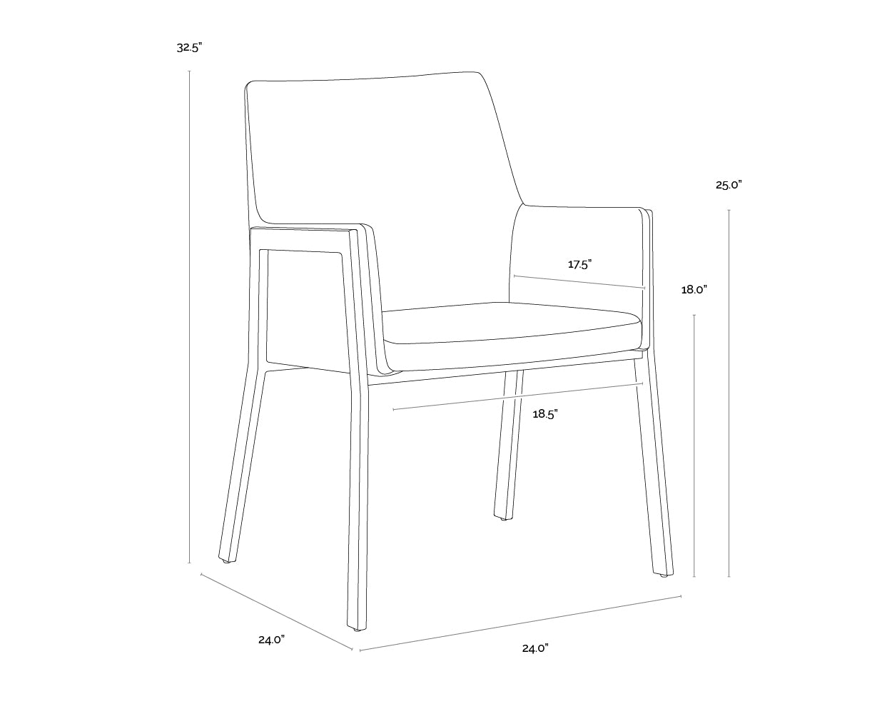A wireframe image of the product with dimensions shown