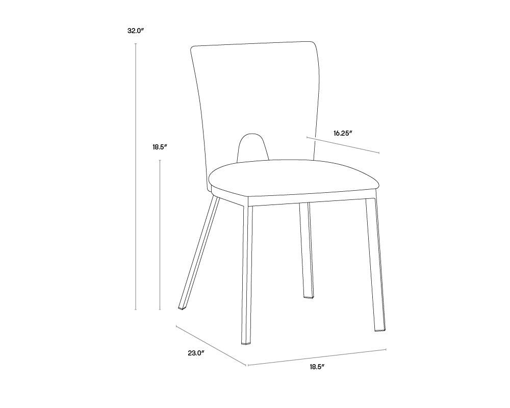 A wireframe image of the product with dimensions shown