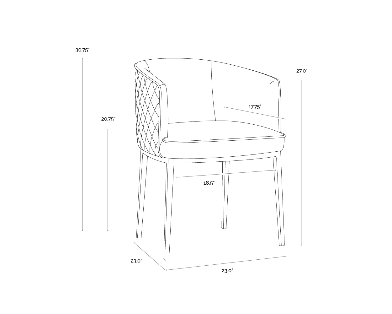 A wireframe image of the product with dimensions shown