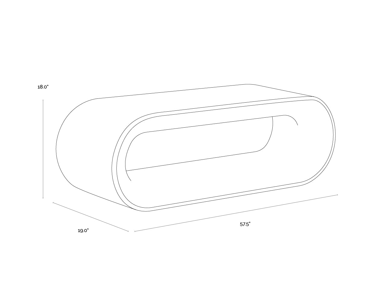A wireframe image of the product with dimensions shown
