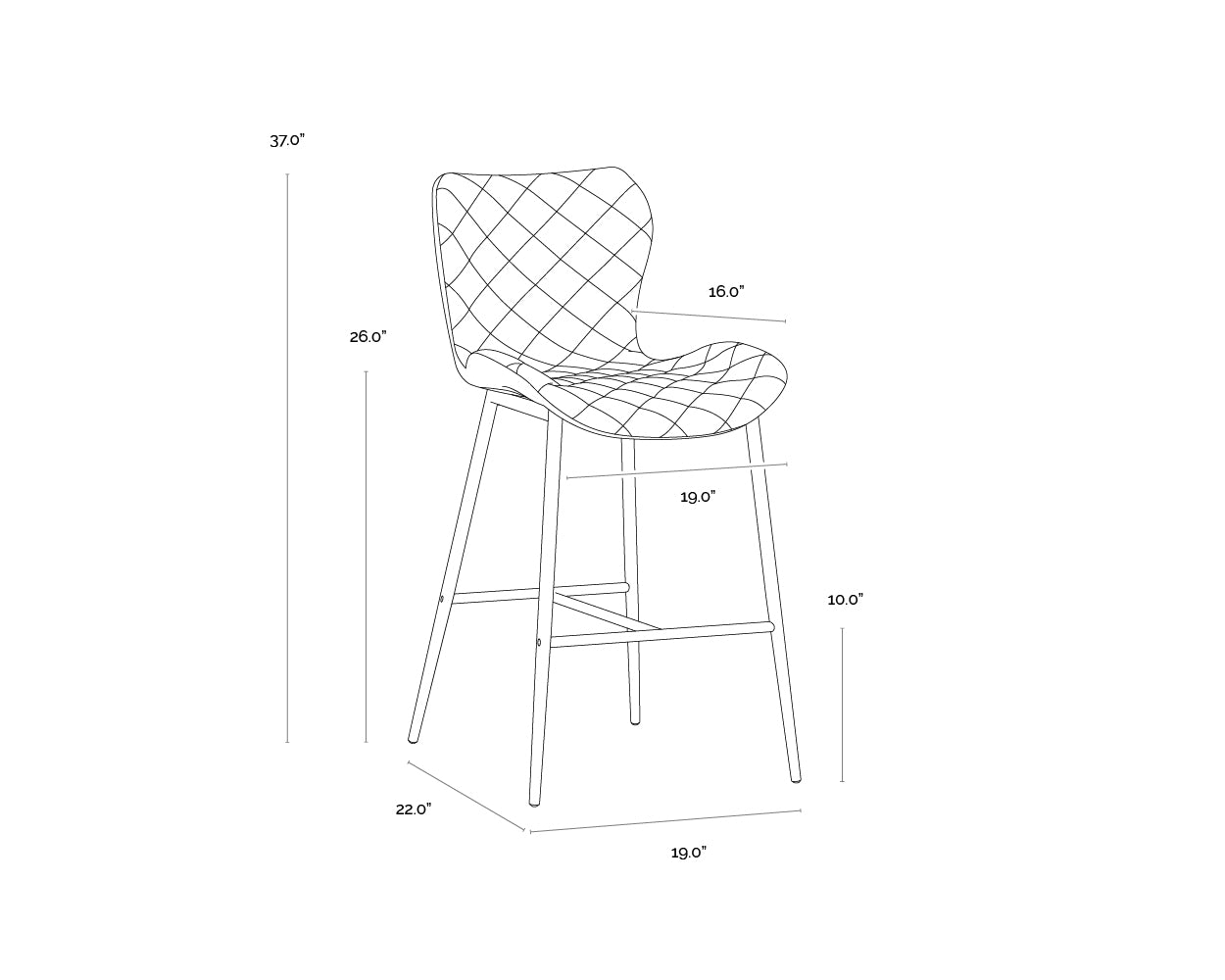 A wireframe image of the product with dimensions shown