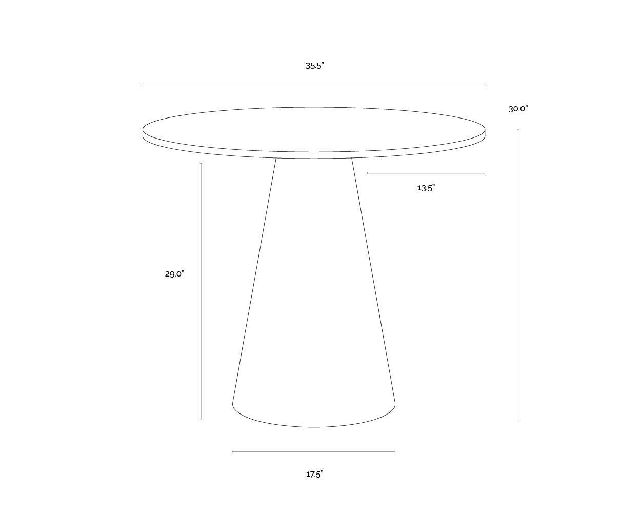 A wireframe image of the product with dimensions shown