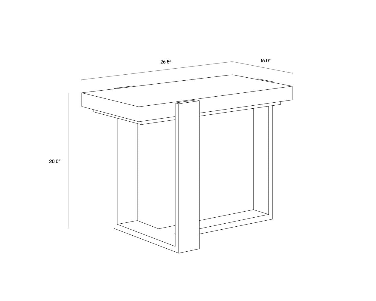 A wireframe image of the product with dimensions shown