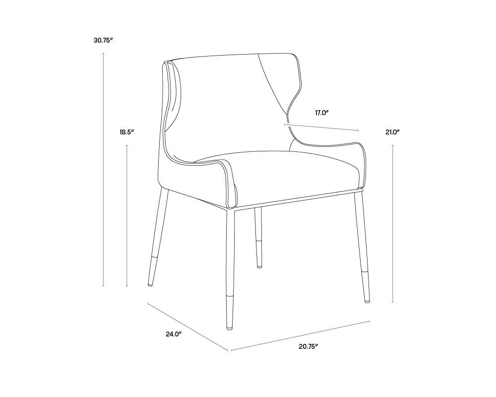 A wireframe image of the product with dimensions shown