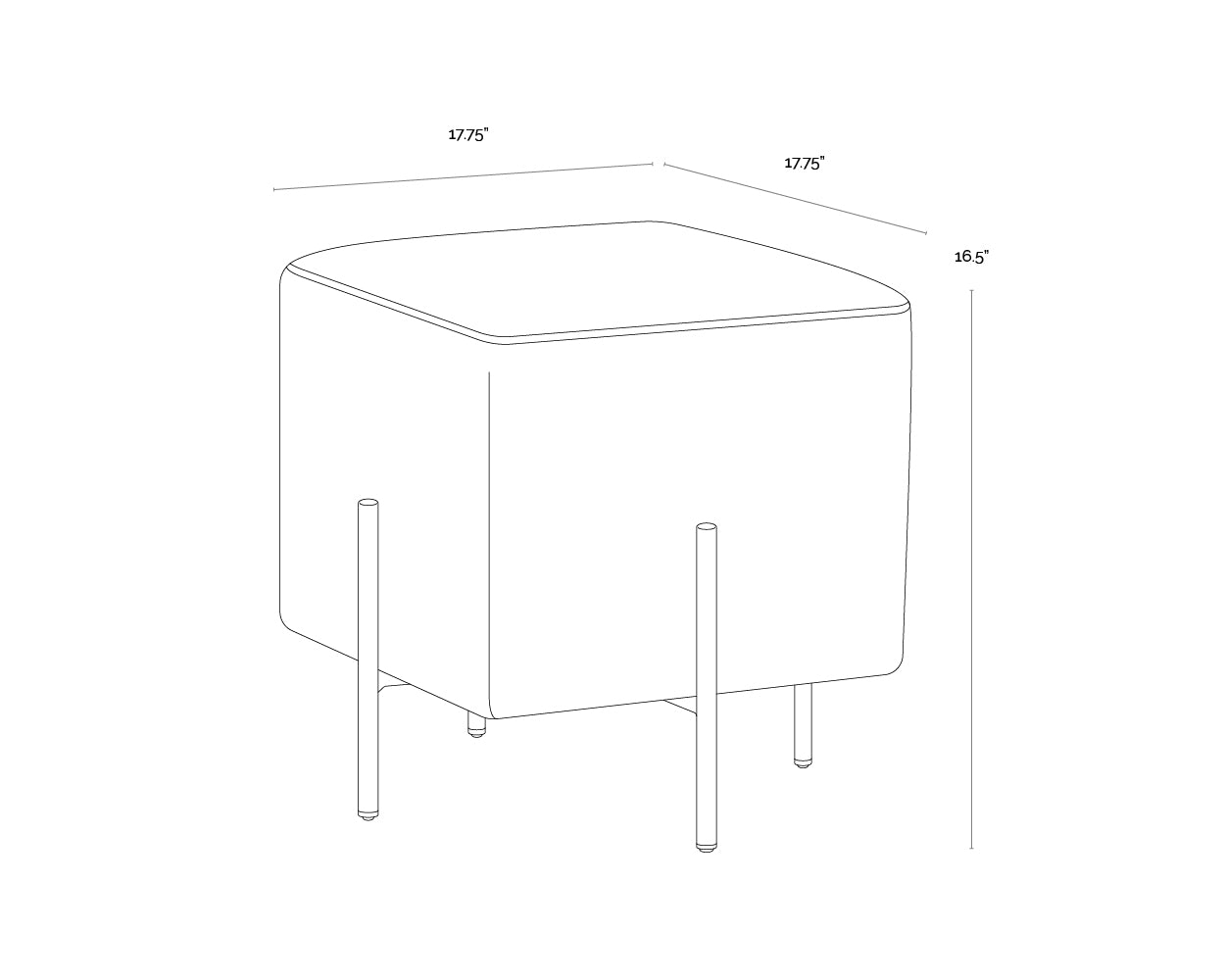 A wireframe image of the product with dimensions shown