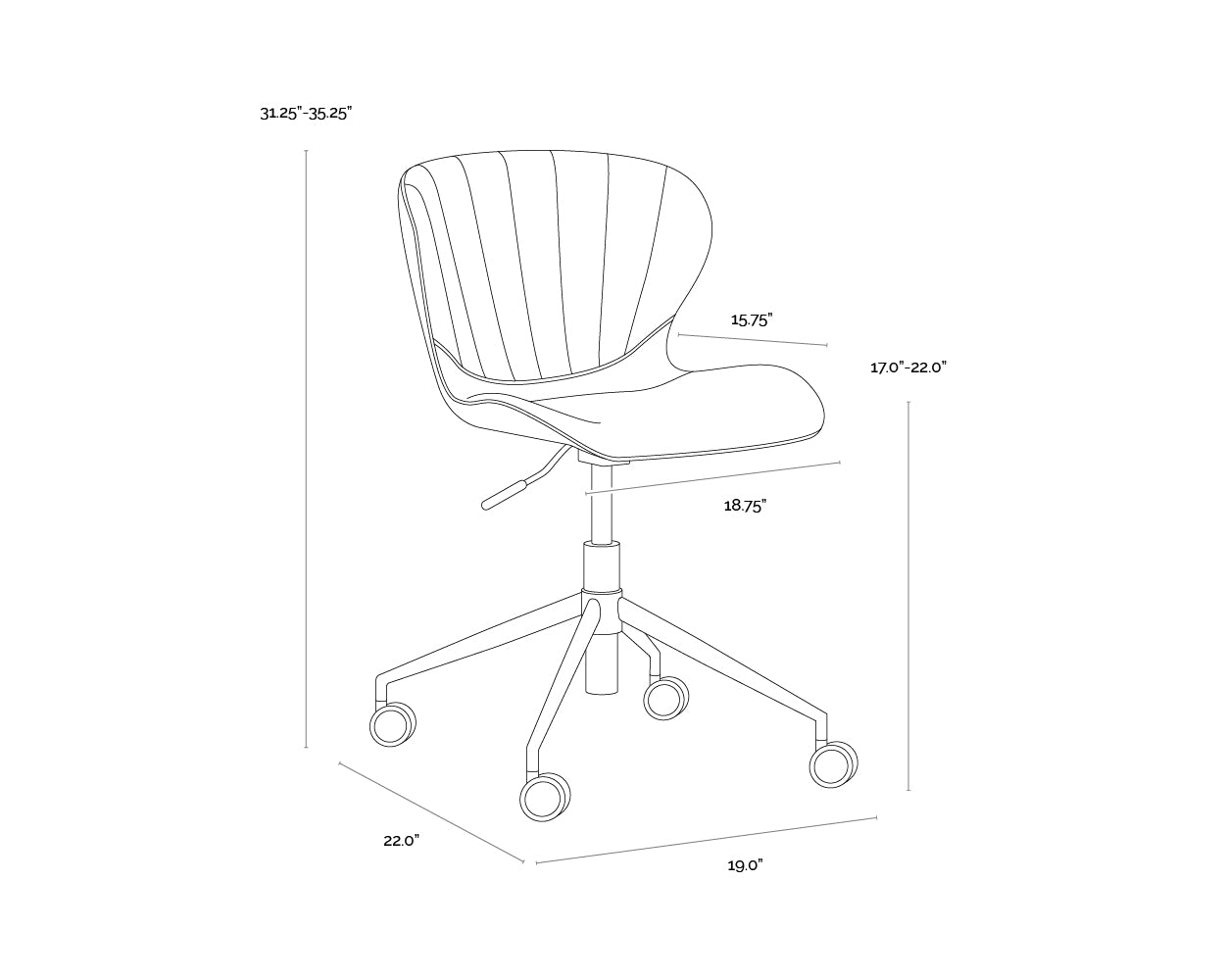 A wireframe image of the product with dimensions shown