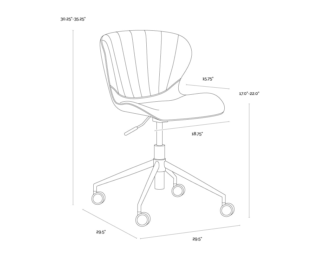 A wireframe image of the product with dimensions shown