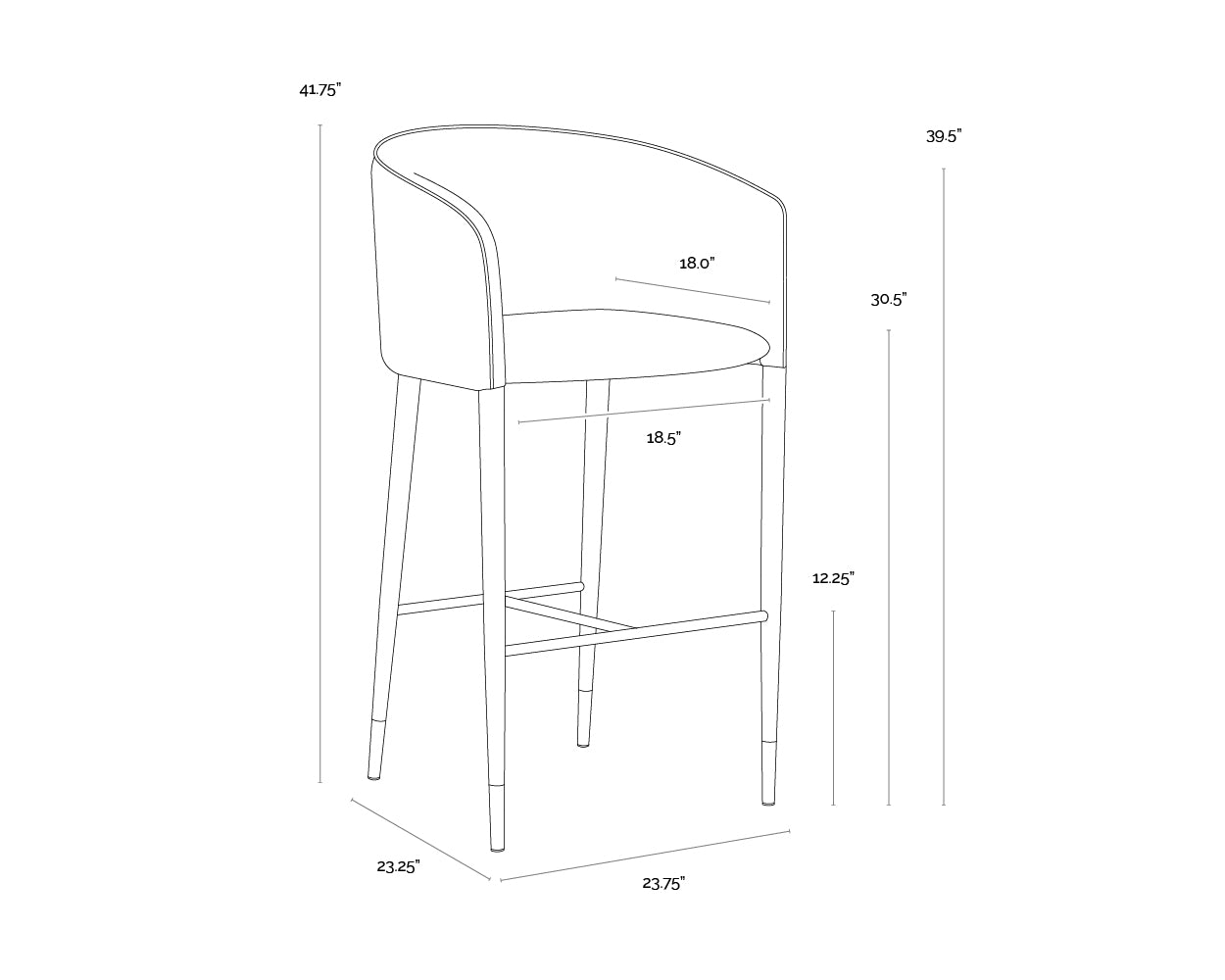 A wireframe image of the product with dimensions shown