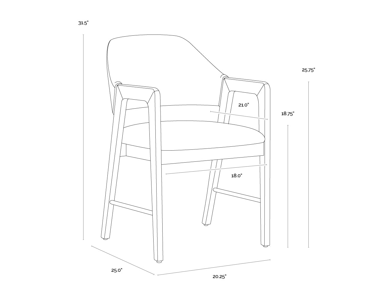 A wireframe image of the product with dimensions shown