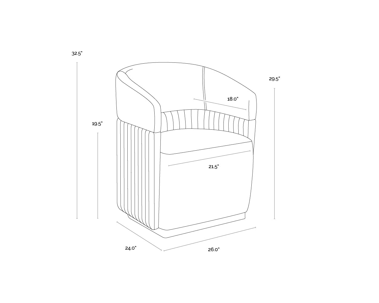 A wireframe image of the product with dimensions shown