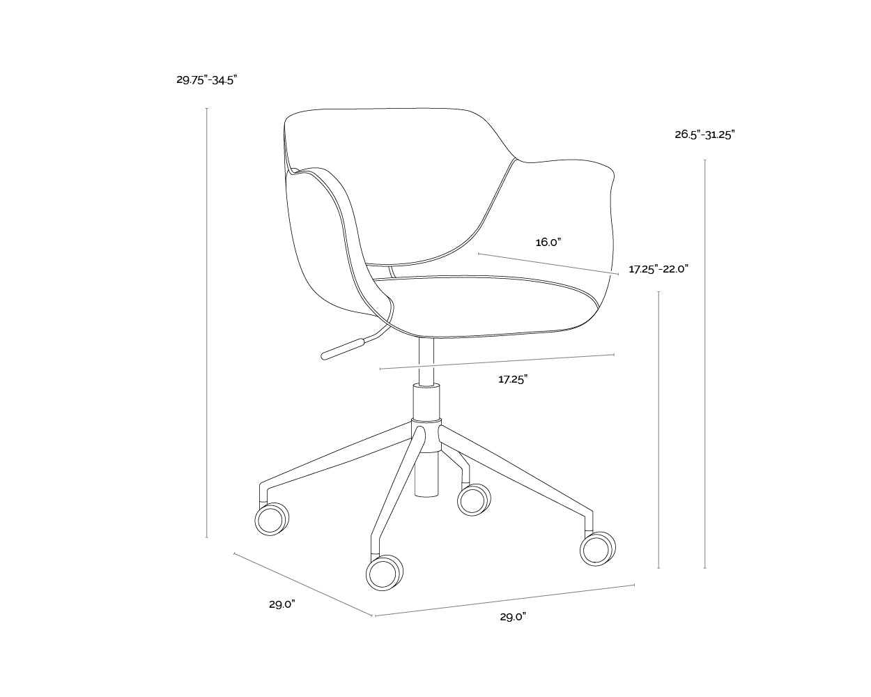 A wireframe image of the product with dimensions shown