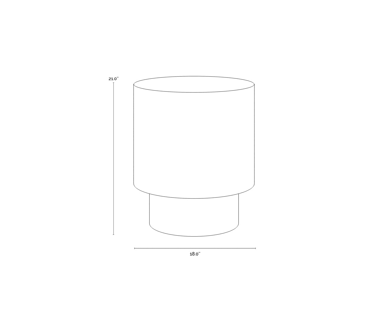 A wireframe image of the product with dimensions shown