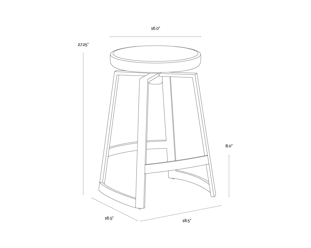 A wireframe image of the product with dimensions shown