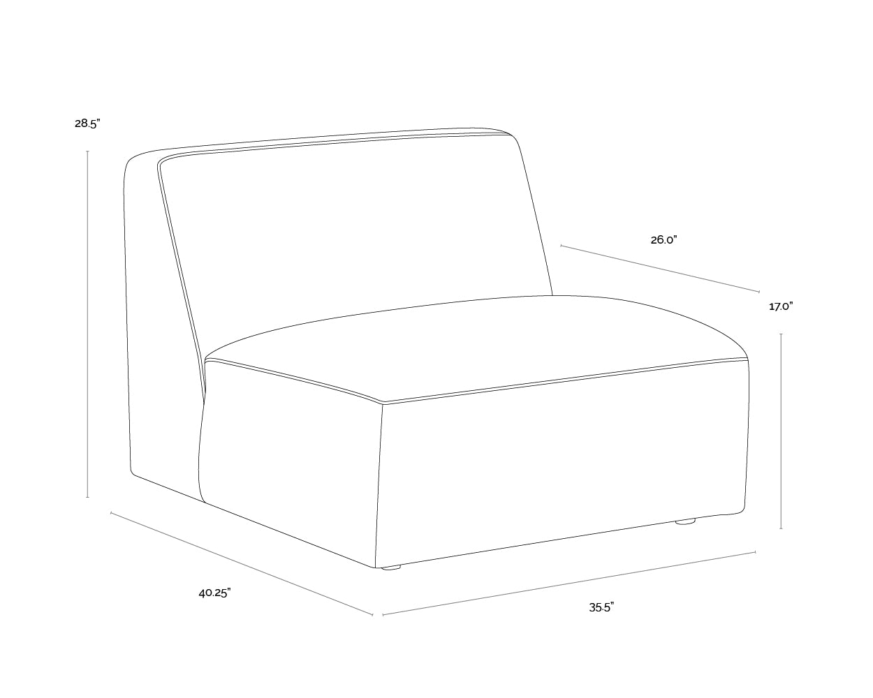 A wireframe image of the product with dimensions shown