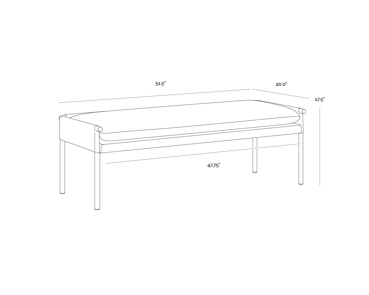 A wireframe image of the product with dimensions shown