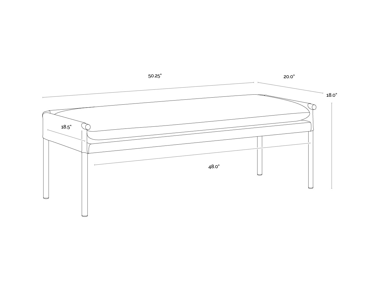 A wireframe image of the product with dimensions shown