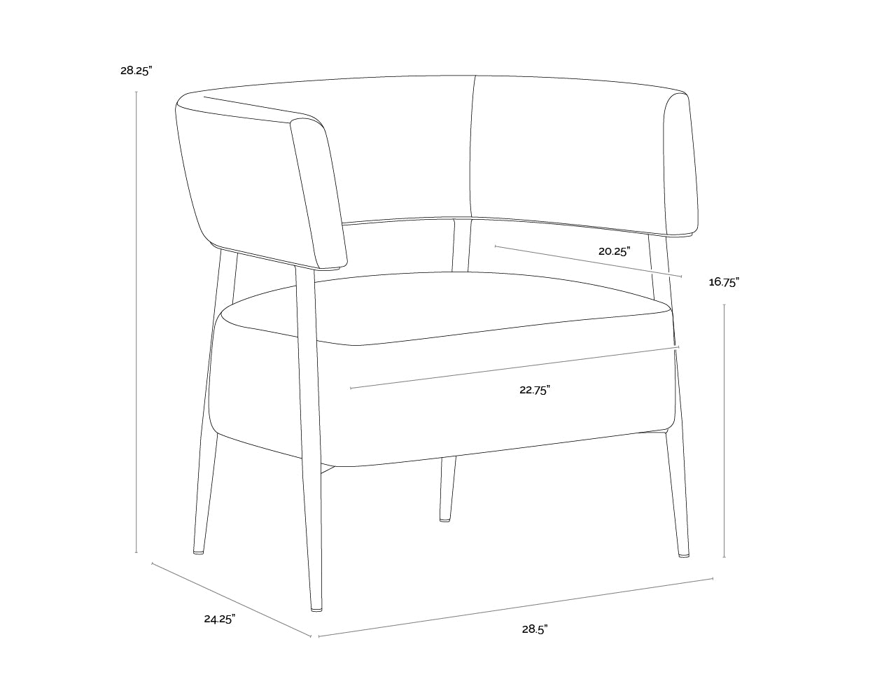 A wireframe image of the product with dimensions shown