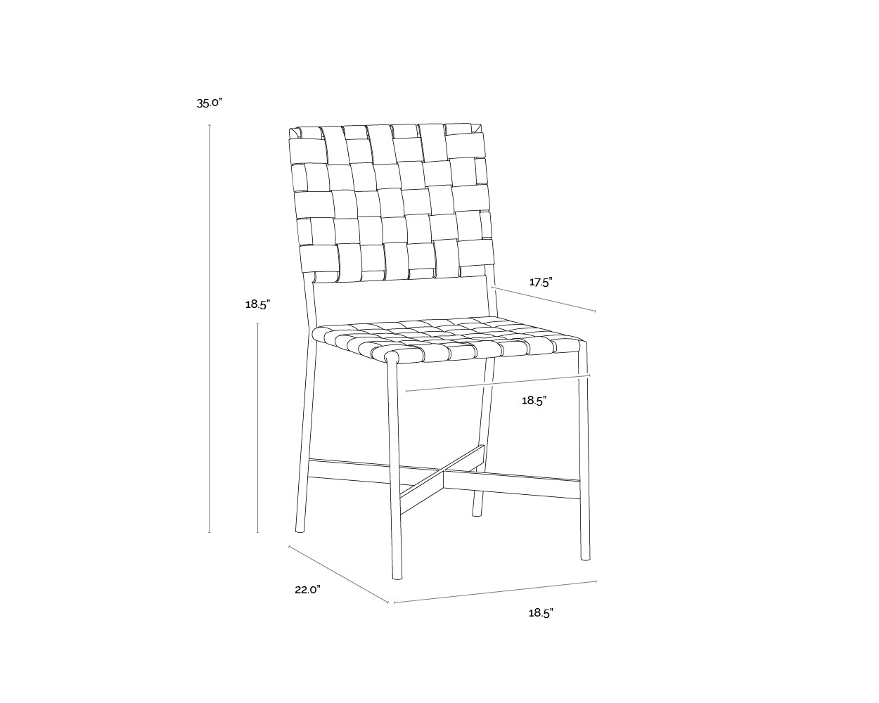 A wireframe image of the product with dimensions shown