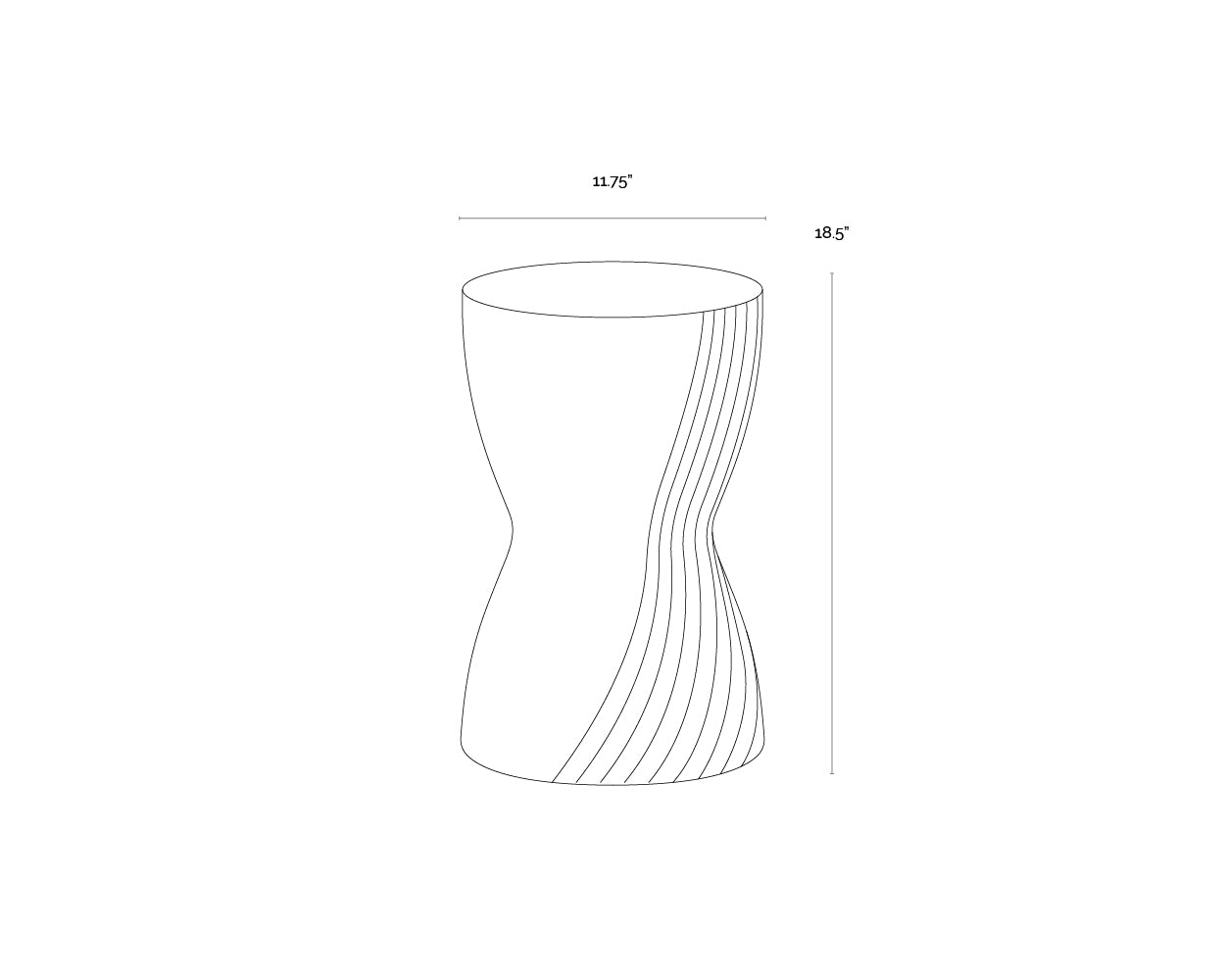 A wireframe image of the product with dimensions shown