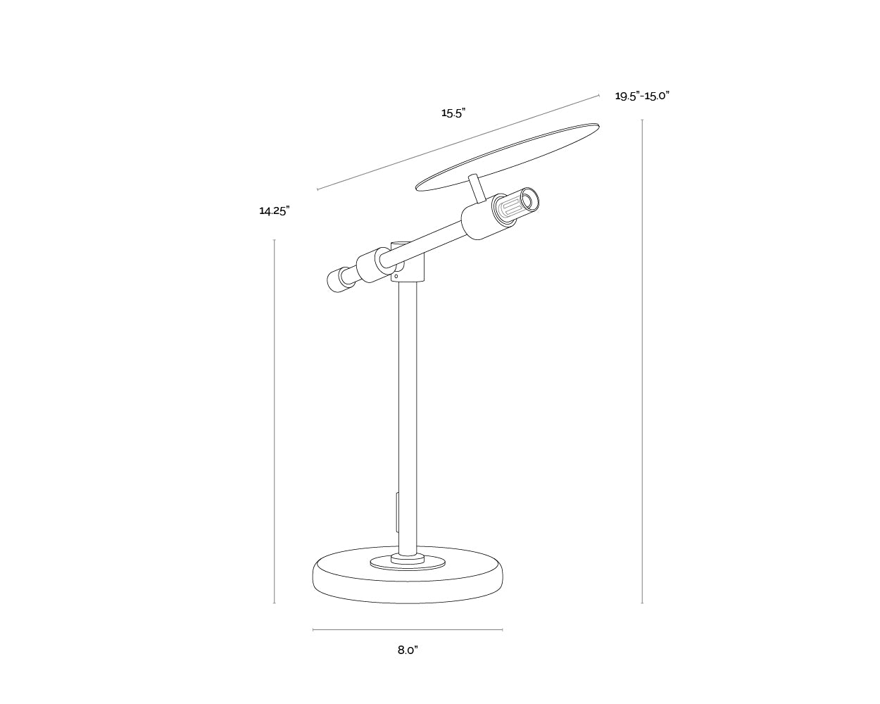 A wireframe image of the product with dimensions shown