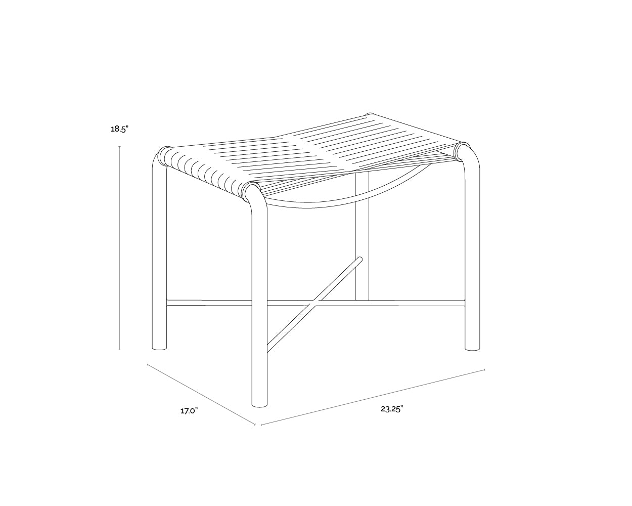 A wireframe image of the product with dimensions shown