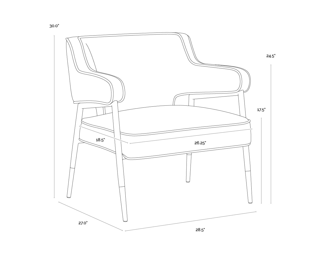 A wireframe image of the product with dimensions shown
