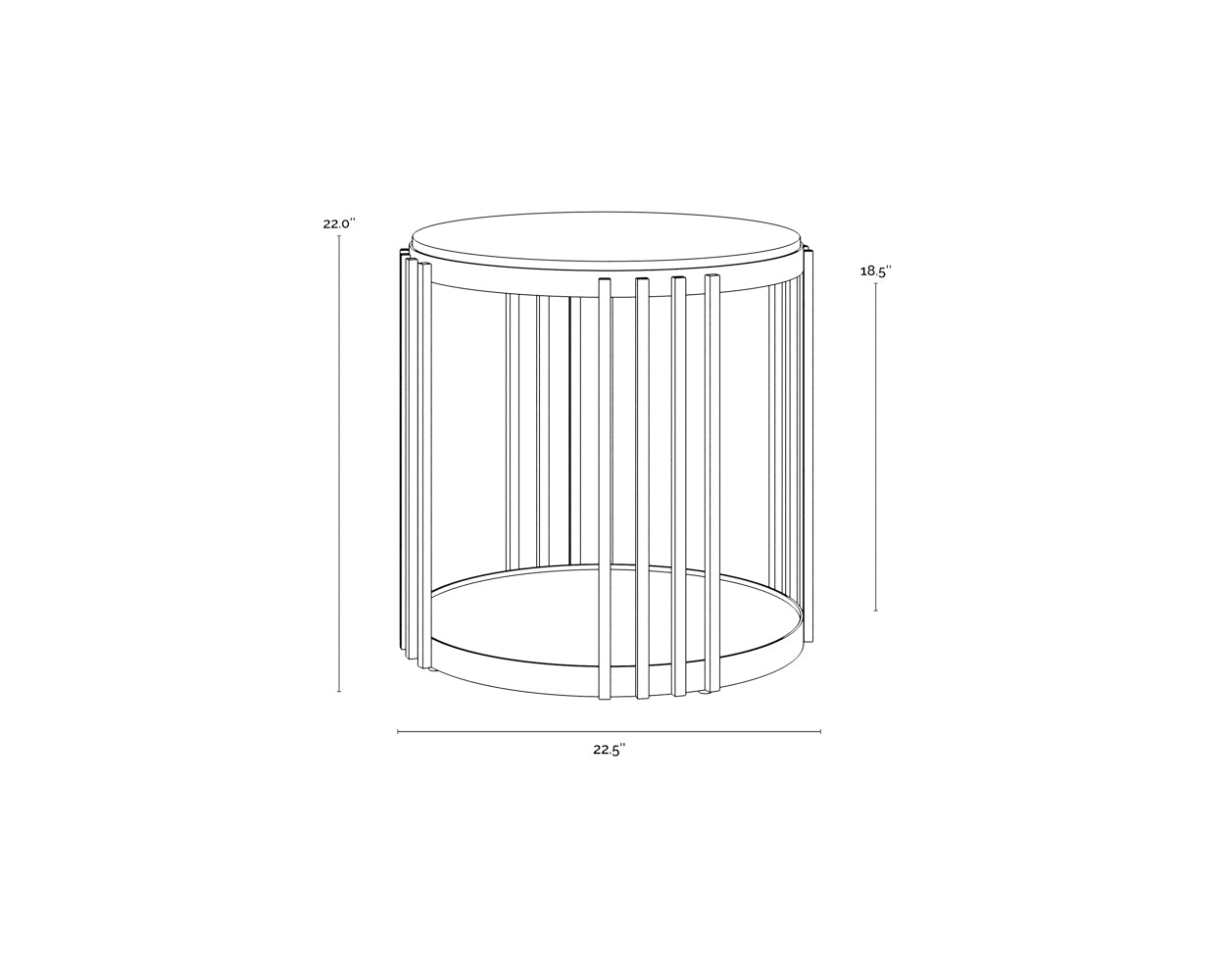 A wireframe image of the product with dimensions shown