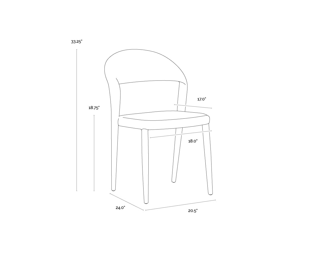 A wireframe image of the product with dimensions shown