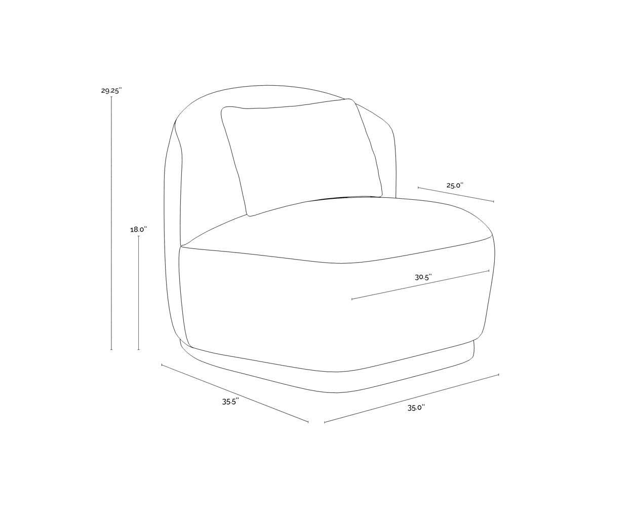 A wireframe image of the product with dimensions shown