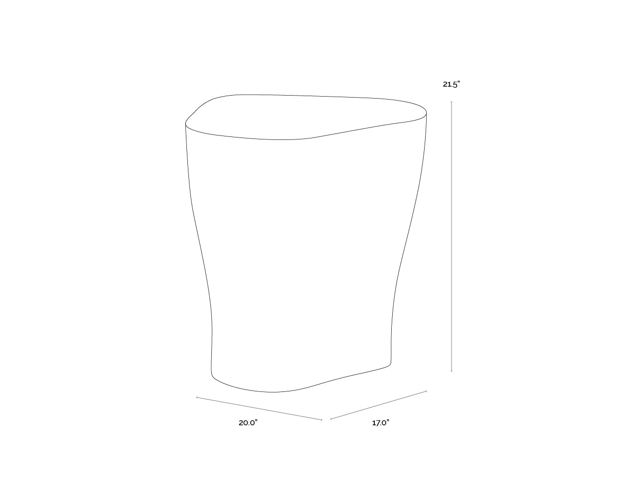 A wireframe image of the product with dimensions shown