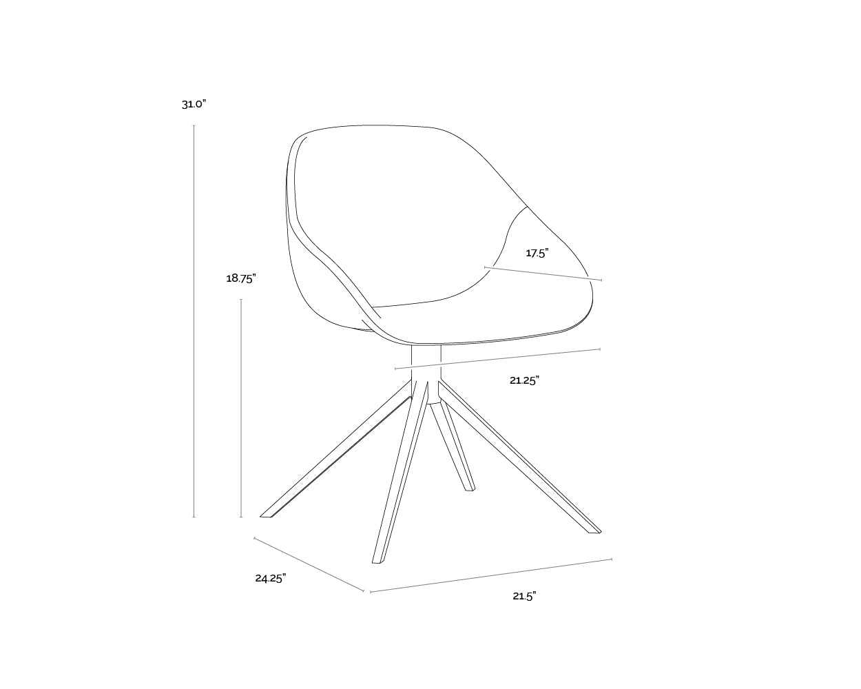 A wireframe image of the product with dimensions shown