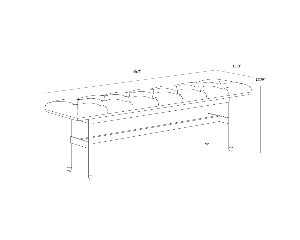 A wireframe image of the product with dimensions shown