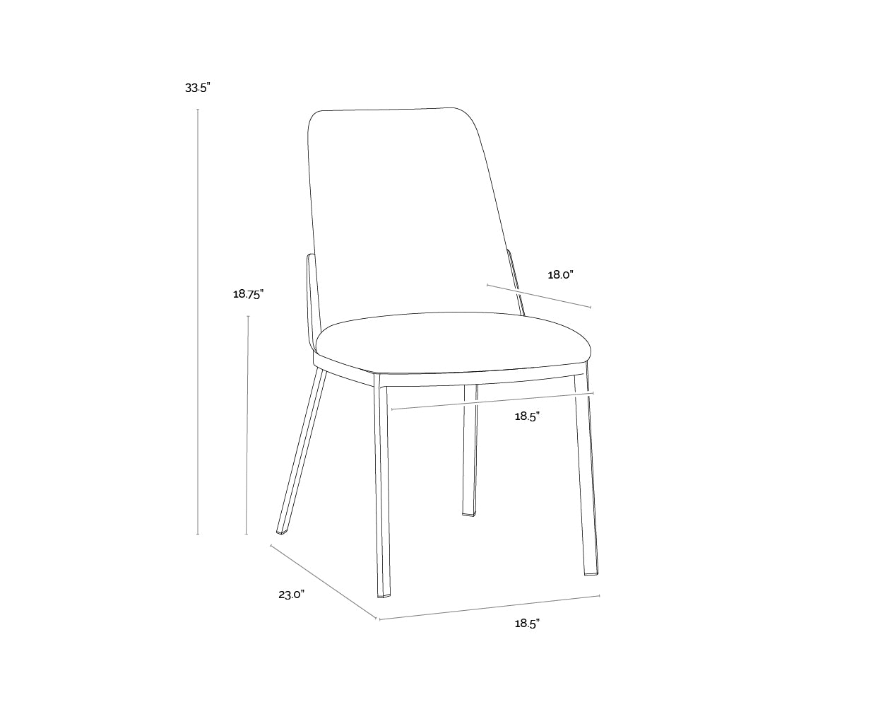 A wireframe image of the product with dimensions shown