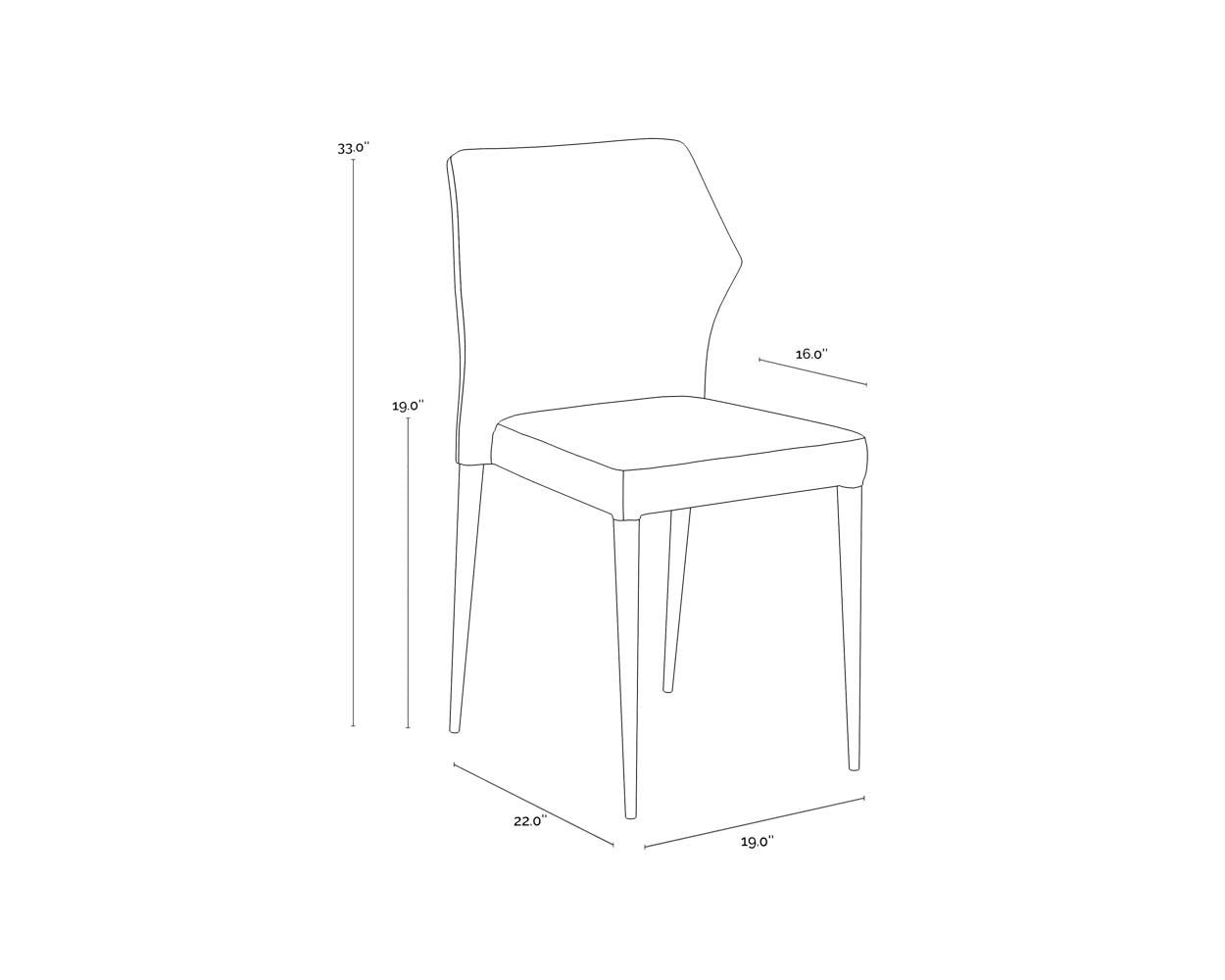 A wireframe image of the product with dimensions shown