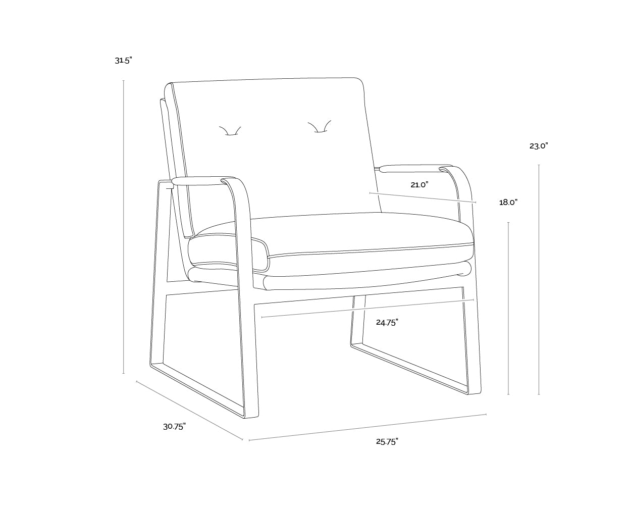 A wireframe image of the product with dimensions shown