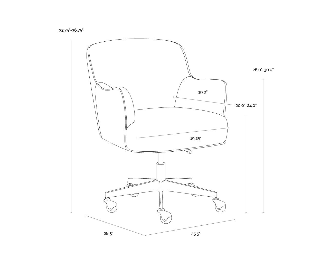 A wireframe image of the product with dimensions shown