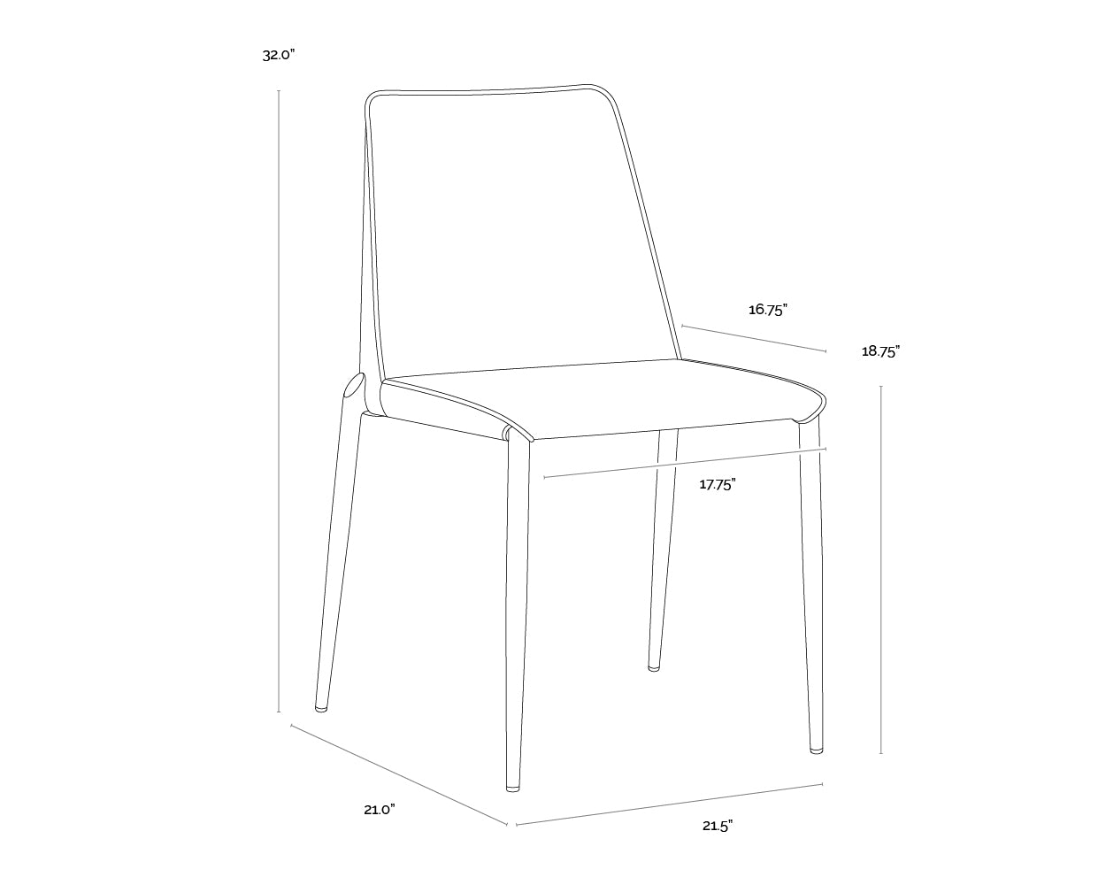 A wireframe image of the product with dimensions shown