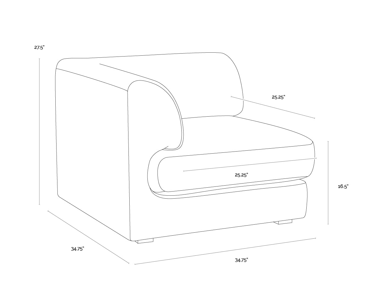 A wireframe image of the product with dimensions shown