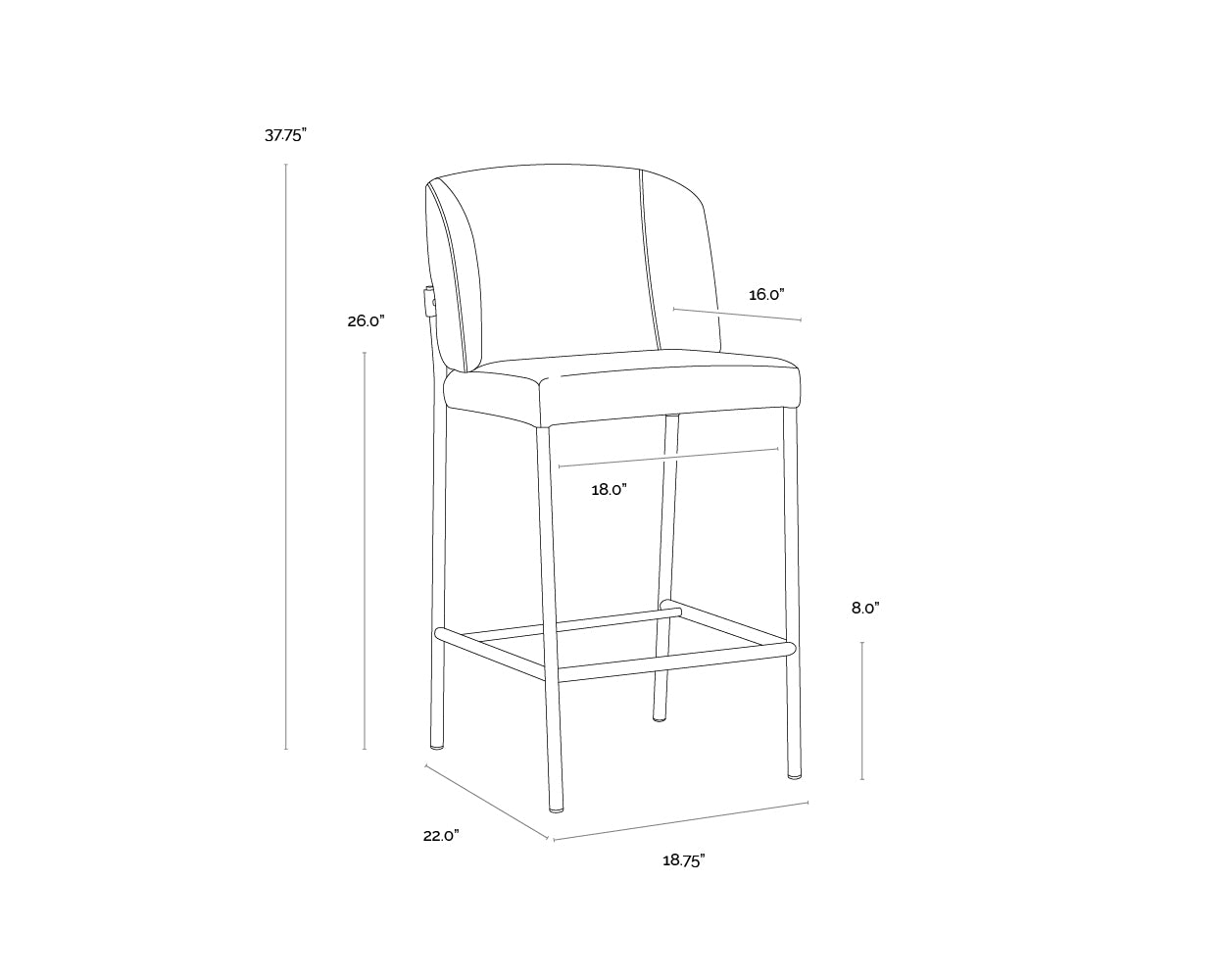 A wireframe image of the product with dimensions shown