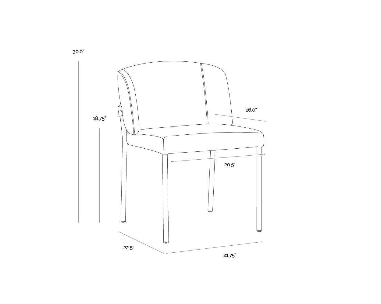 A wireframe image of the product with dimensions shown