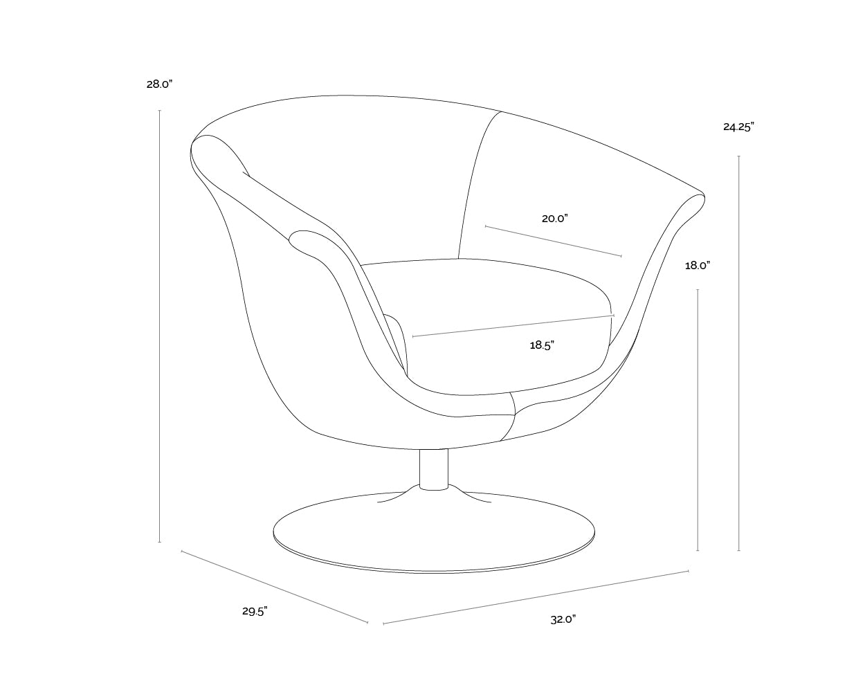A wireframe image of the product with dimensions shown