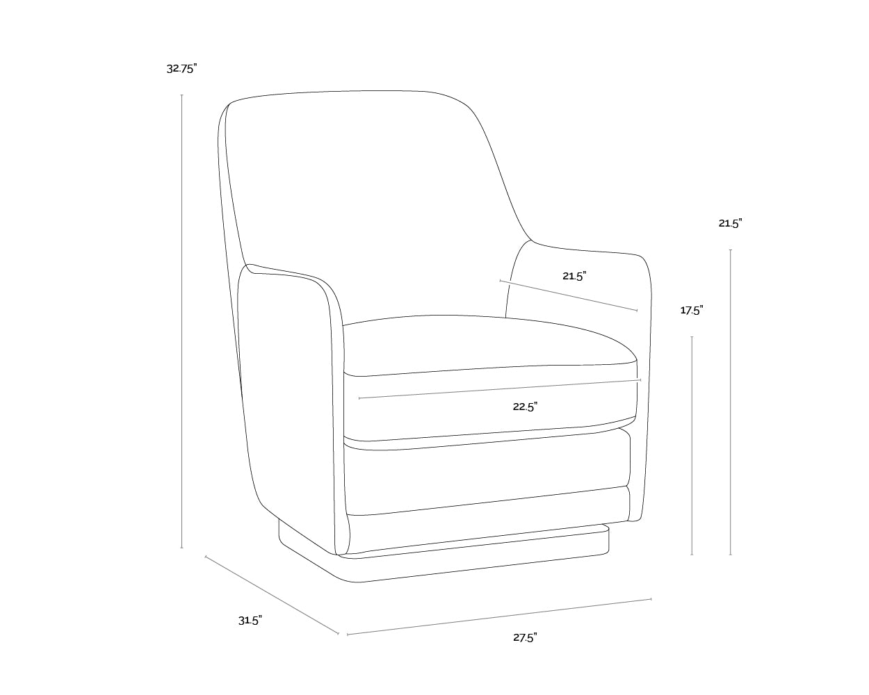 A wireframe image of the product with dimensions shown