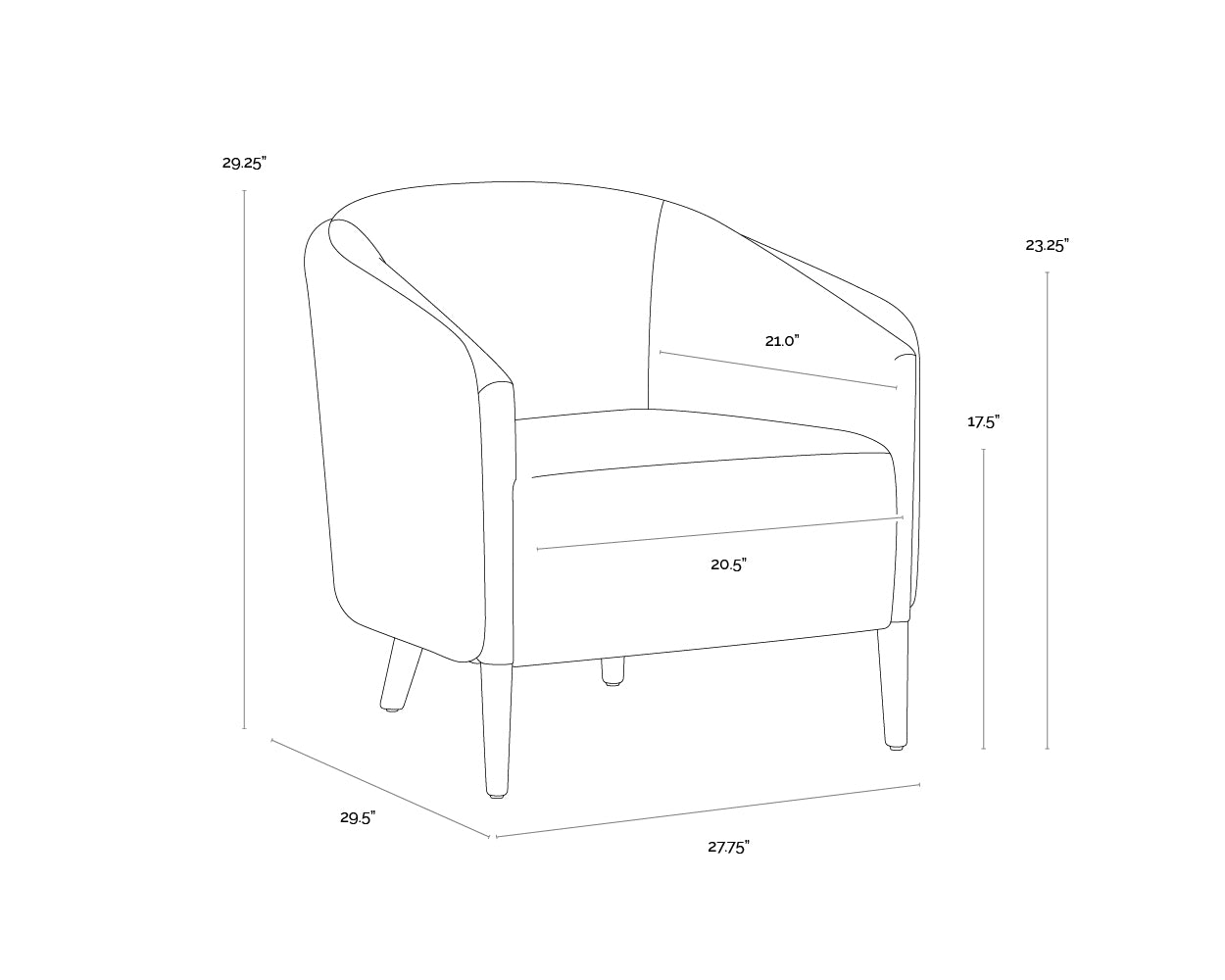 A wireframe image of the product with dimensions shown