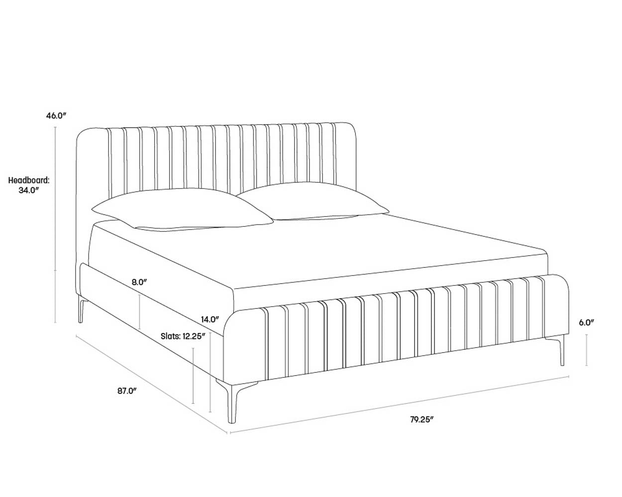 A wireframe image of the product with dimensions shown