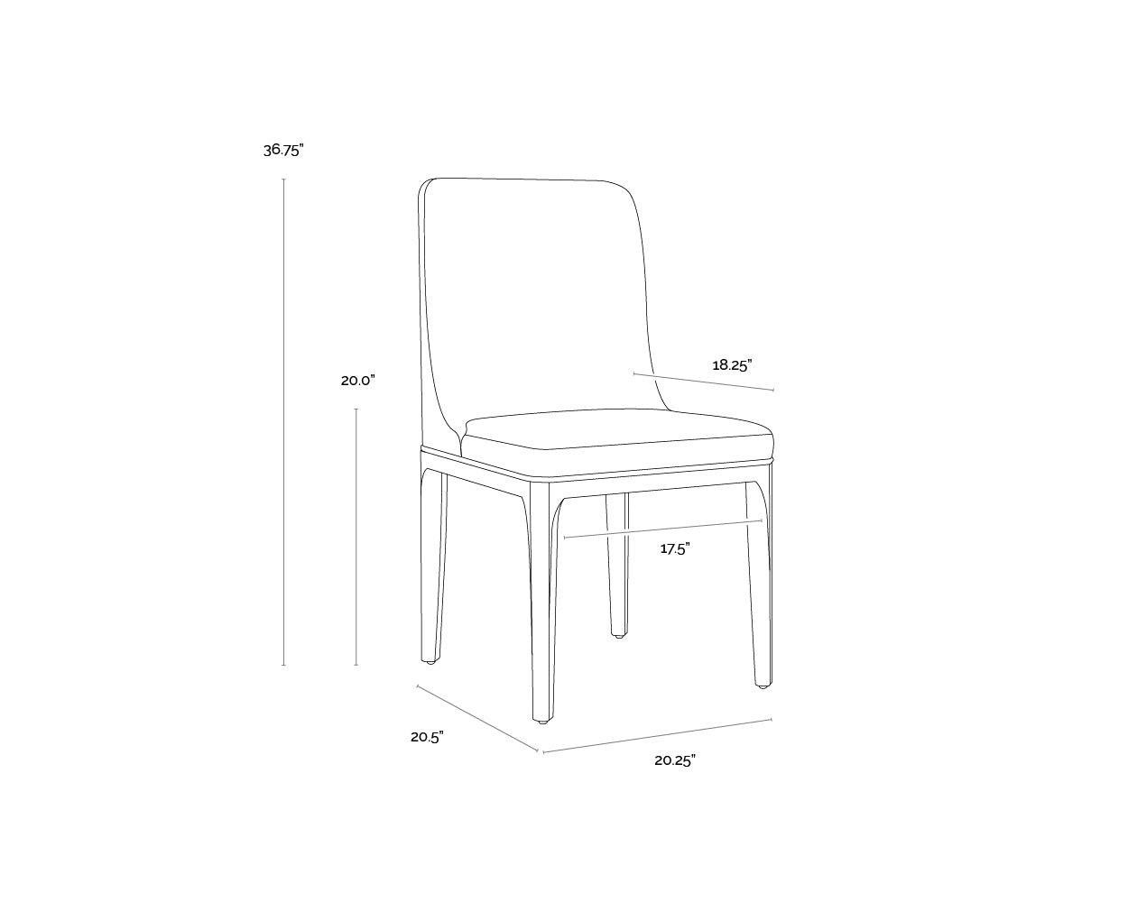 A wireframe image of the product with dimensions shown