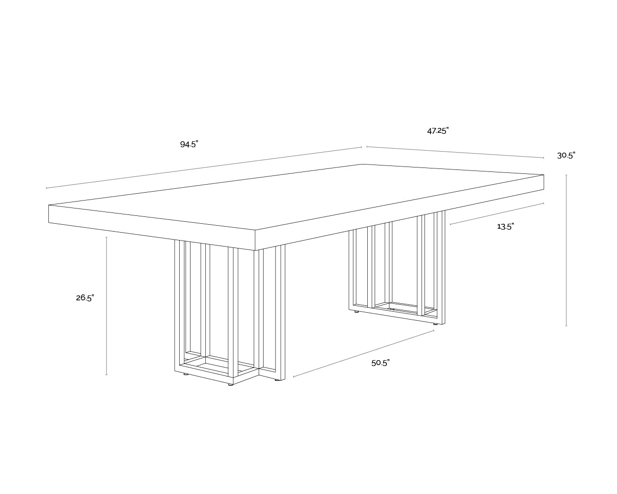 A wireframe image of the product with dimensions shown