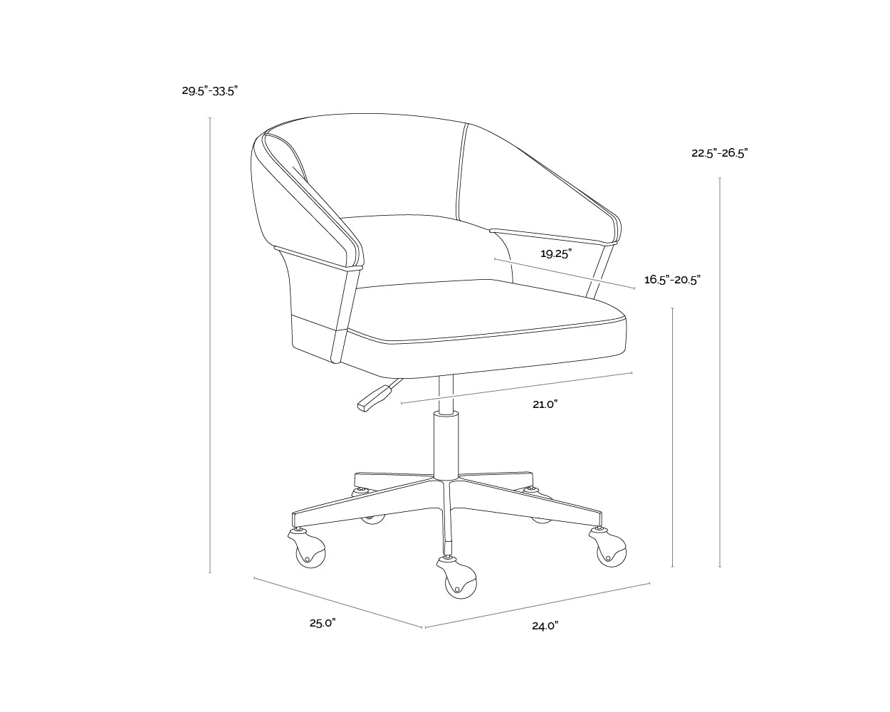 A wireframe image of the product with dimensions shown