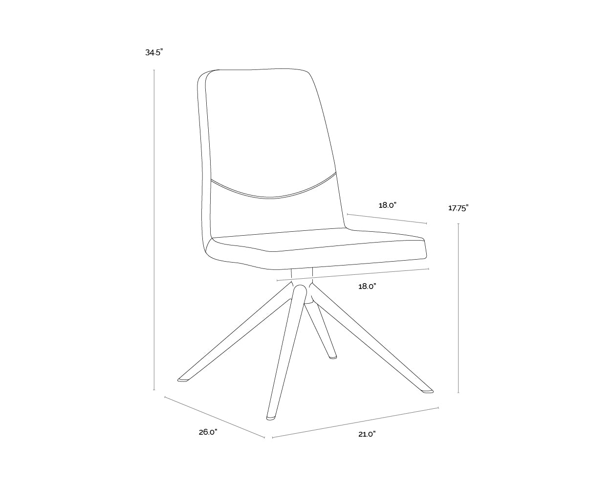 A wireframe image of the product with dimensions shown