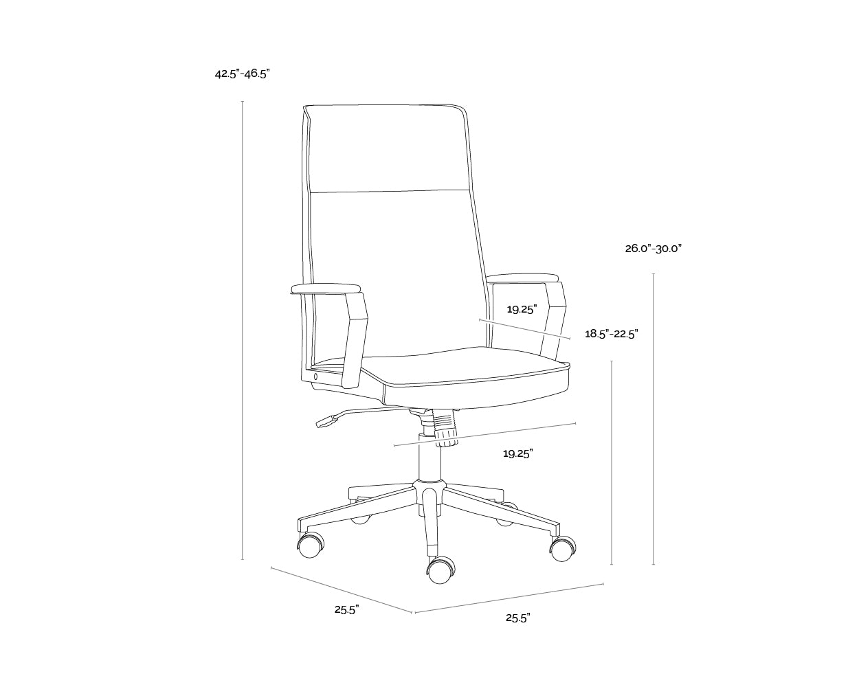 A wireframe image of the product with dimensions shown