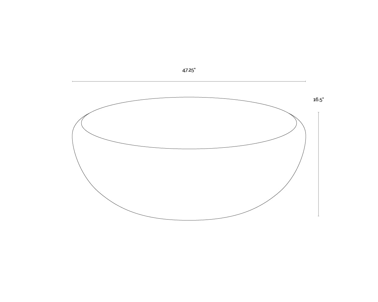 A wireframe image of the product with dimensions shown